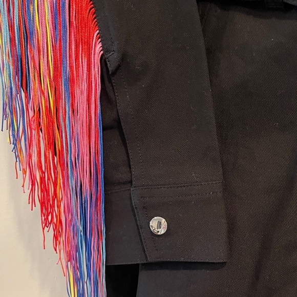 PRIDE Black Shorts Jumpsuit Romper Zip Front w Colorful Fringe Size S  NWT - Picture 7 of 13